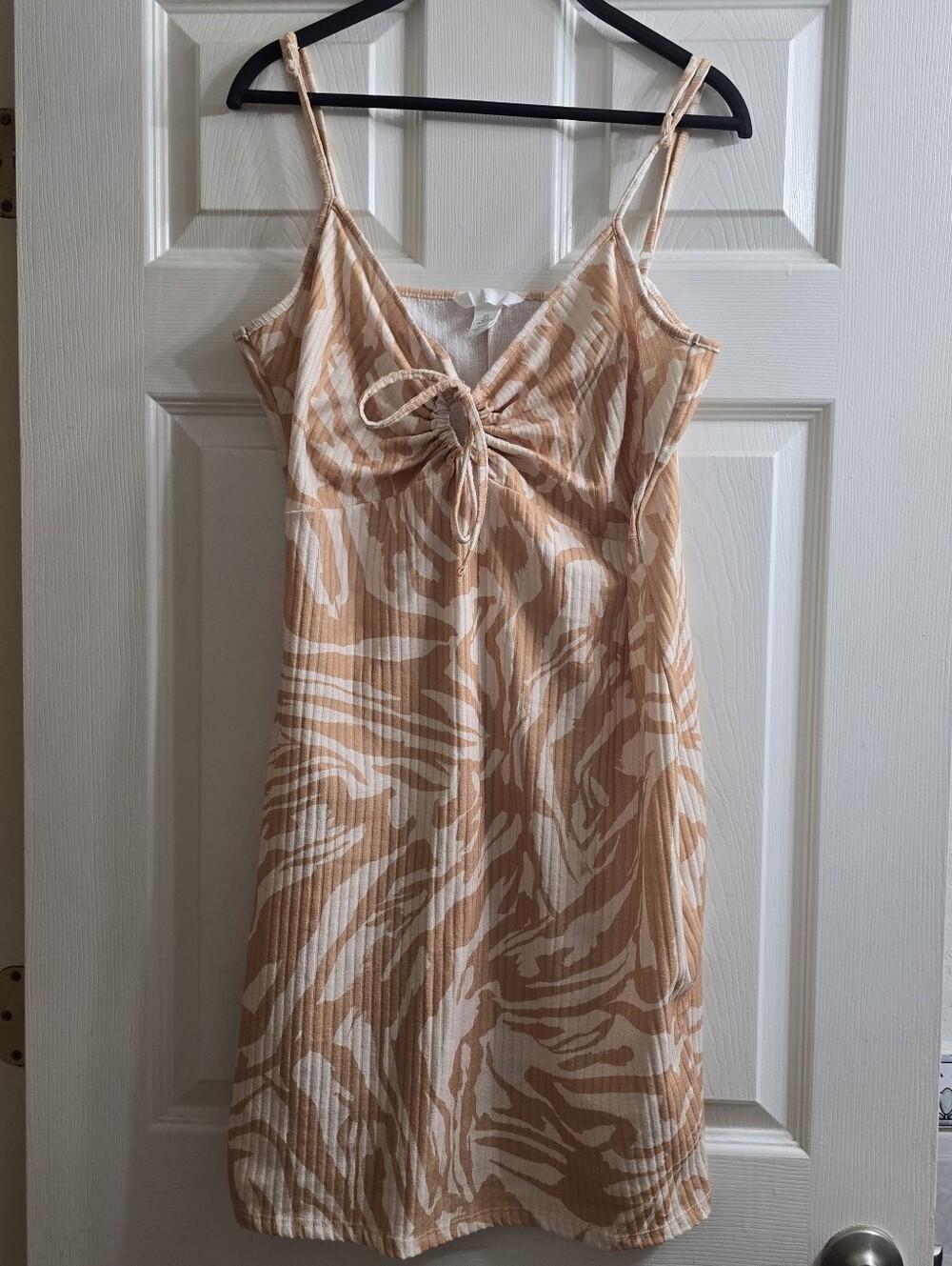 H&M Women’s Apricot & White Printed Spaghetti Strap Dress